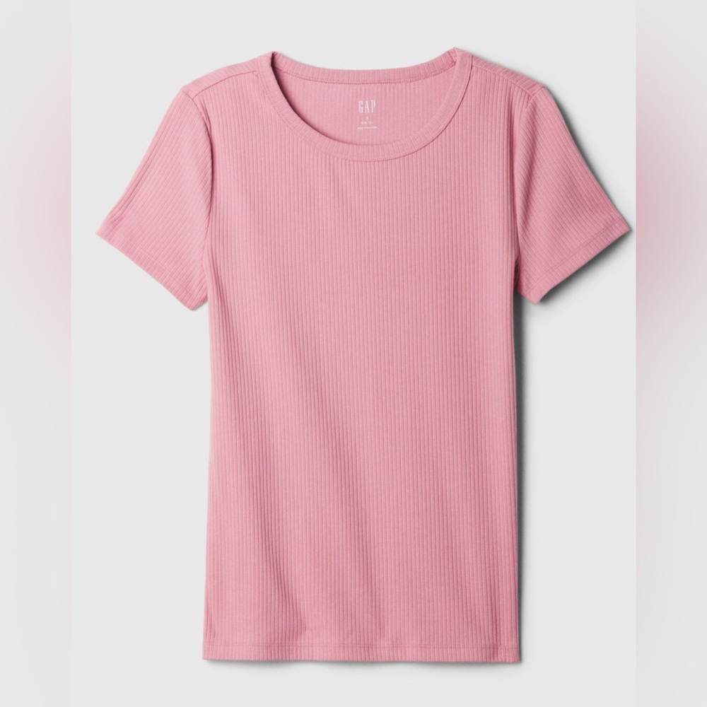 🆕 GAP Women’s Rib Ribbed Crew Neck Short Sleeve T-Shirt Pink Large 12-14 - Picture 4 of 11